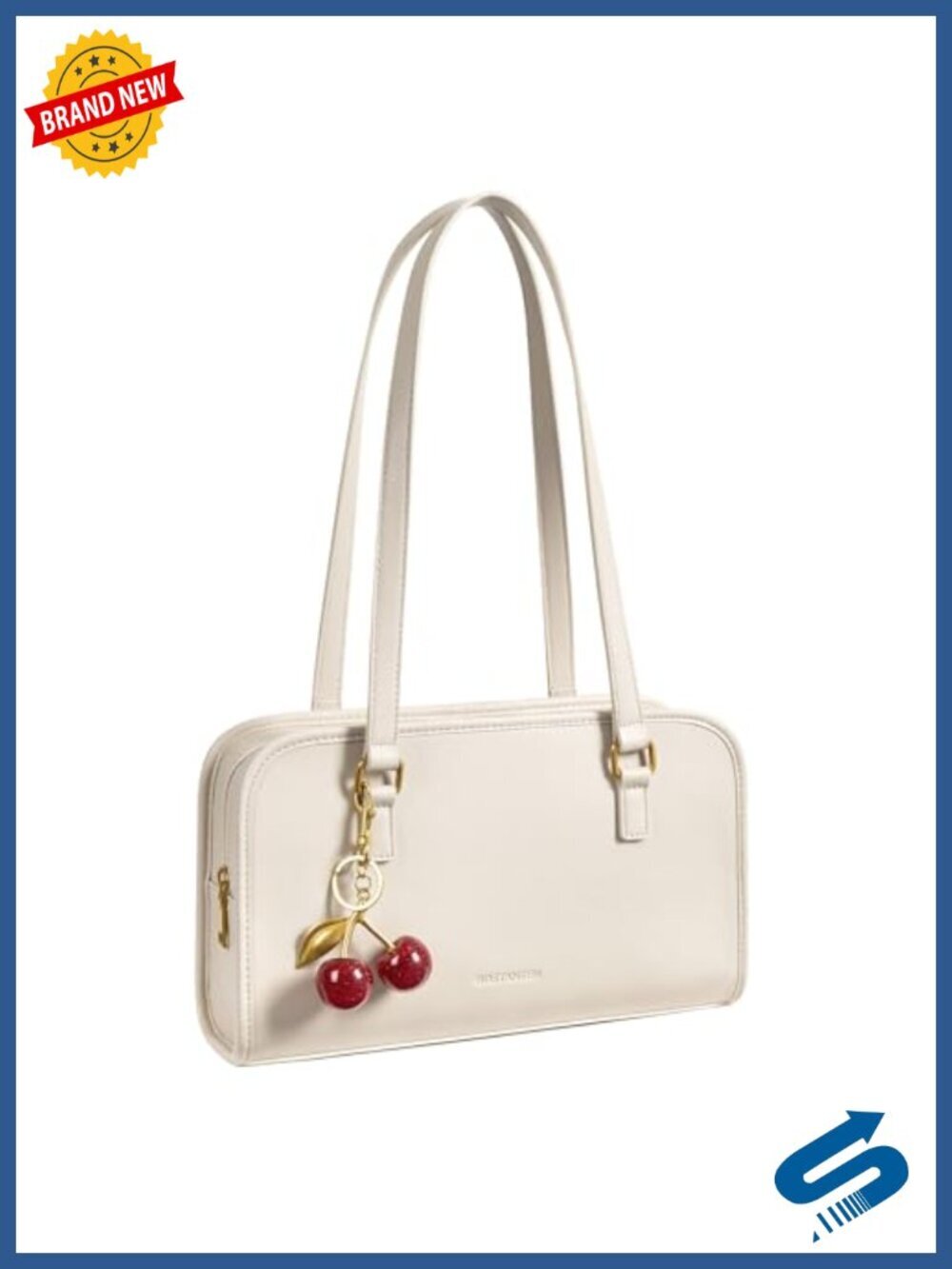 Medium Shoulder Bag with Cherry Charm Vegan Leather Handbag